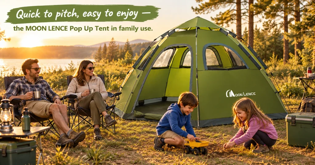 MOON LENCE pop up tent packed into its round carry bag