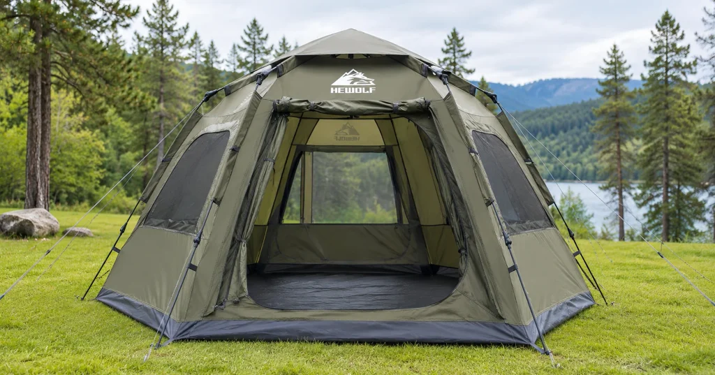 HEWOLF hexagonal instant family tents pitched outdoors